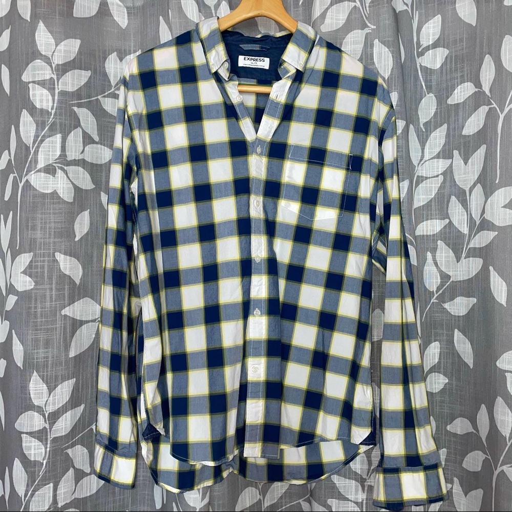 3/$20 Blue/Green Plaid Button Down Long Sleeve